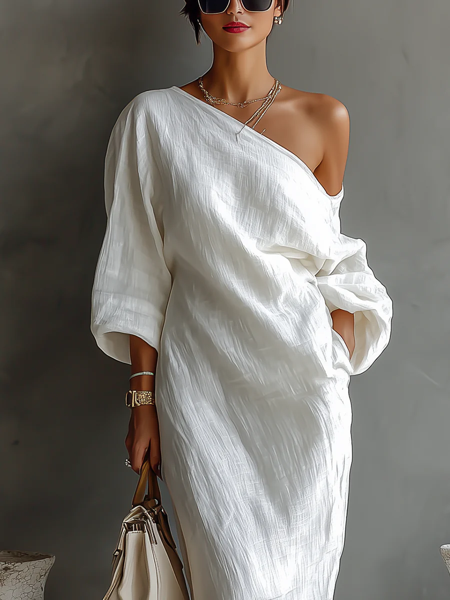 Elise™ | Elegante One-Shoulder Maxi Jurk in Wit