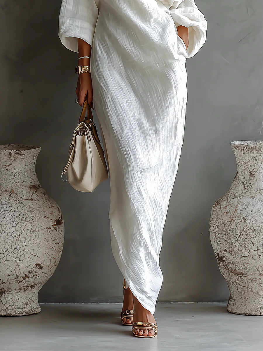 Elise™ | Elegante One-Shoulder Maxi Jurk in Wit