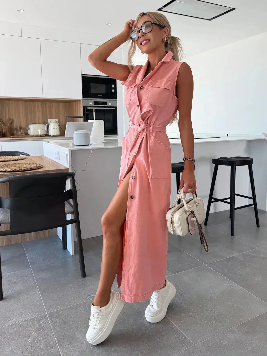 VALENTINA | Lange Denim Jurk met Natuurlijke Comfort en Elegante Veelzijdigheid voor Elke Gelegenheid