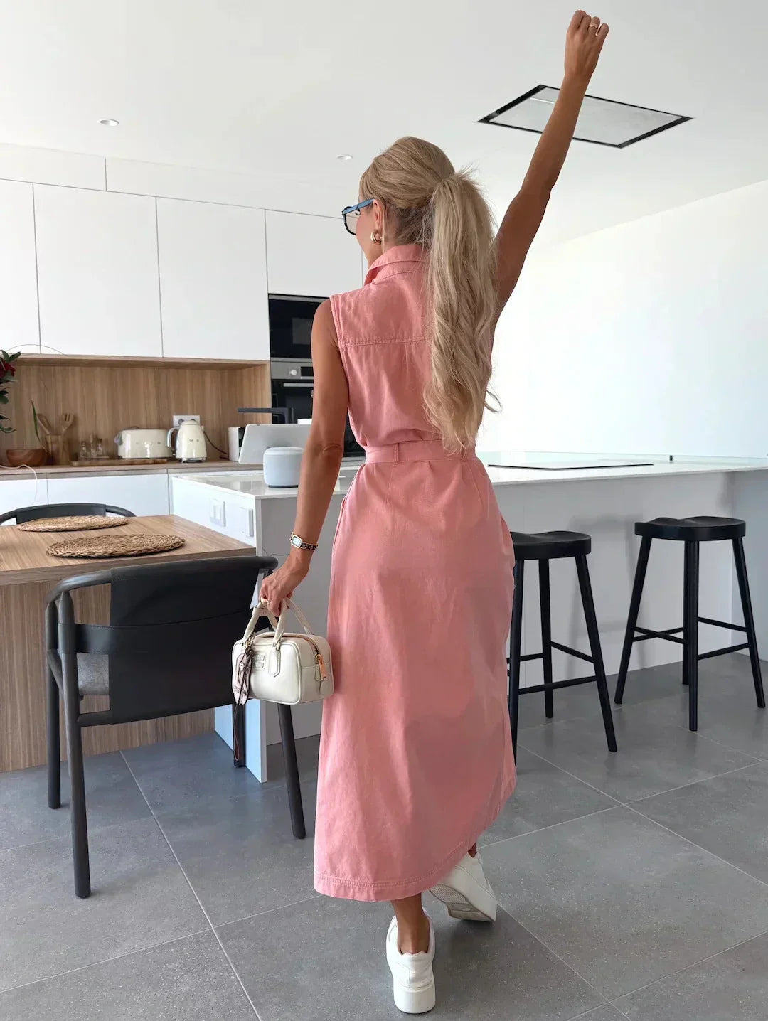 VALENTINA | Lange Denim Jurk met Natuurlijke Comfort en Elegante Veelzijdigheid voor Elke Gelegenheid