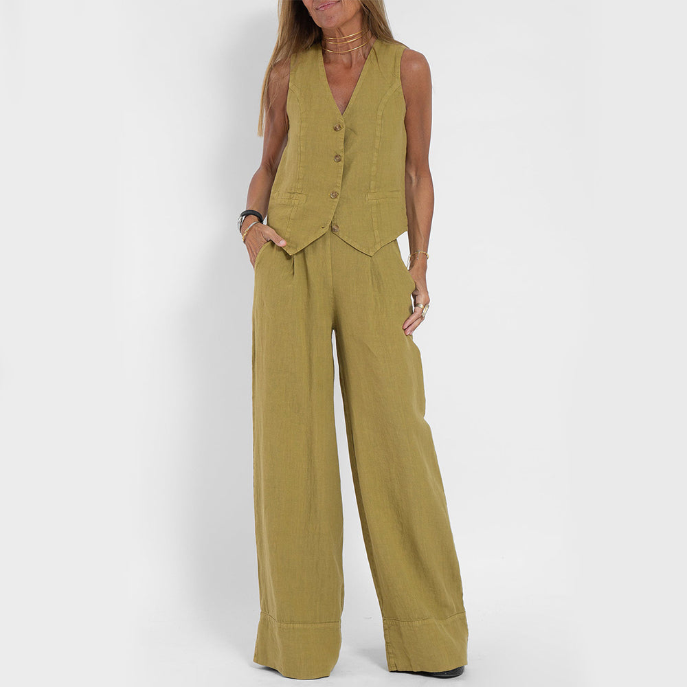 Mouwloze top en brede rechte broek