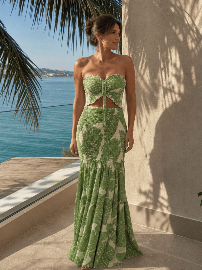 Azaria | Strapless Tweedelige Geprinte Maxi-jurk Set