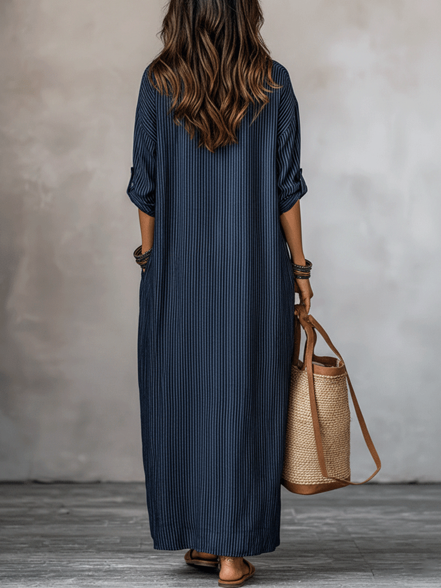 Nomadische Indigo Loose-Fit Maxi Jurk
