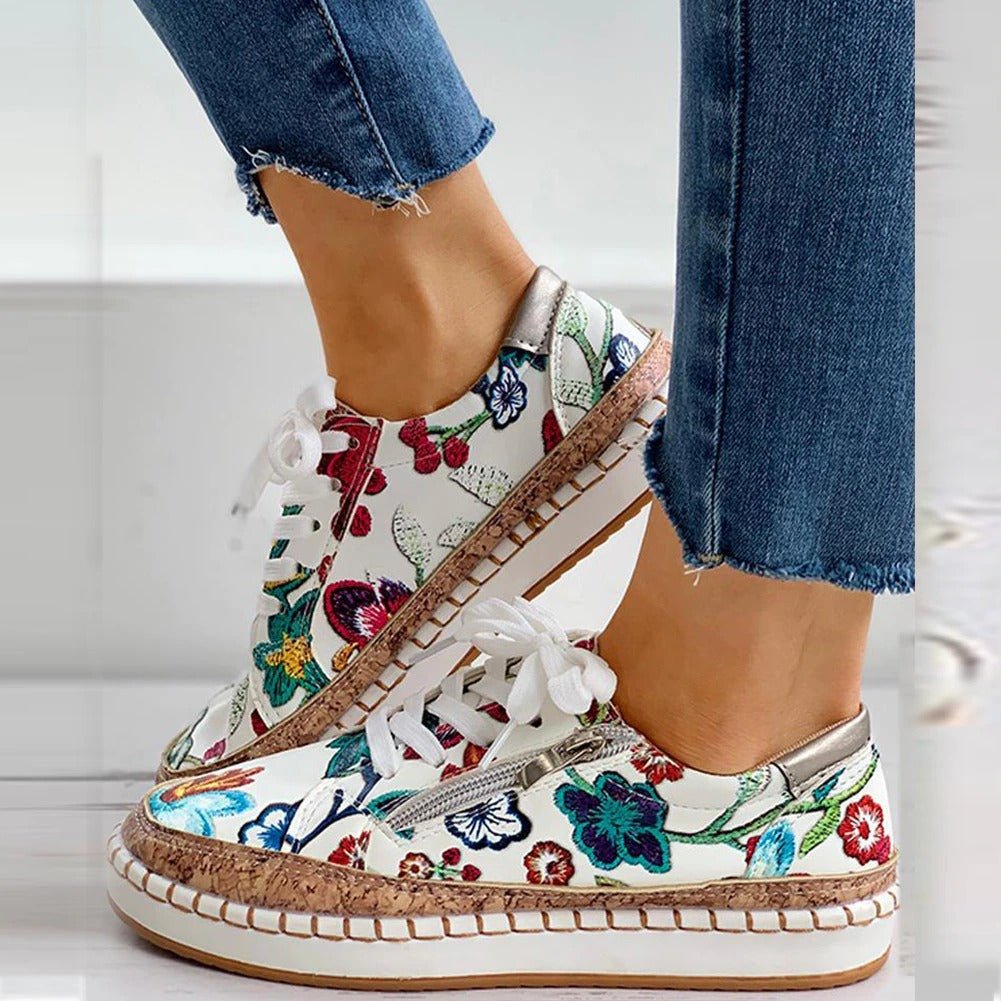 FLORIANA | Orthopedische Sneakers met Uniek Vintage Bloemontwerp