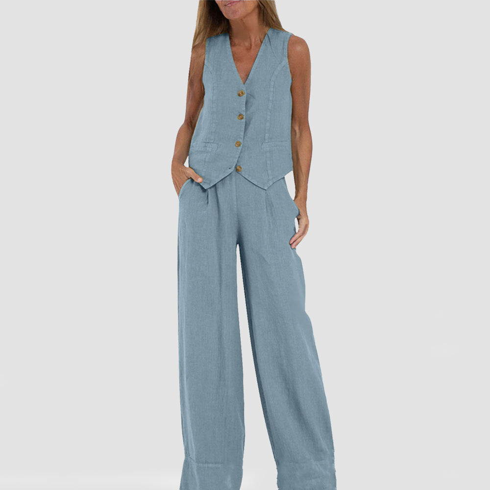 Mouwloze top en brede rechte broek