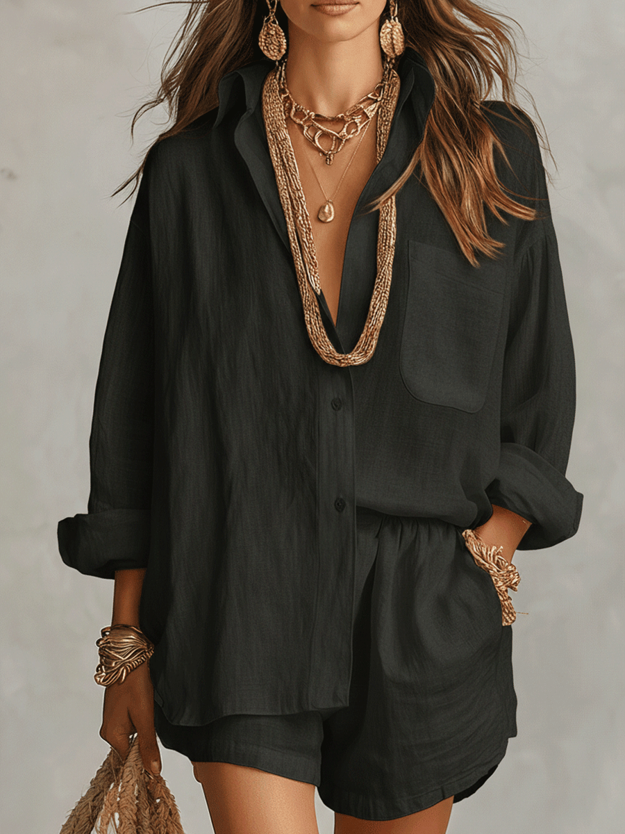Bohemian Oversized Shirt Met Gemakkelijke Shorts