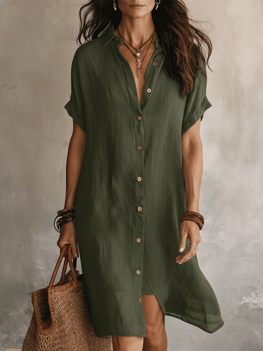 Moderne Boho Moeiteloze Zwarte Relaxed Midi Jurk