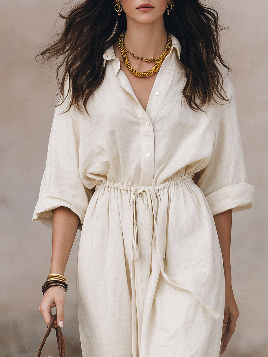Moeiteloze Boheemse Shirt Maxi Jurk Met Touwtje In De Taille