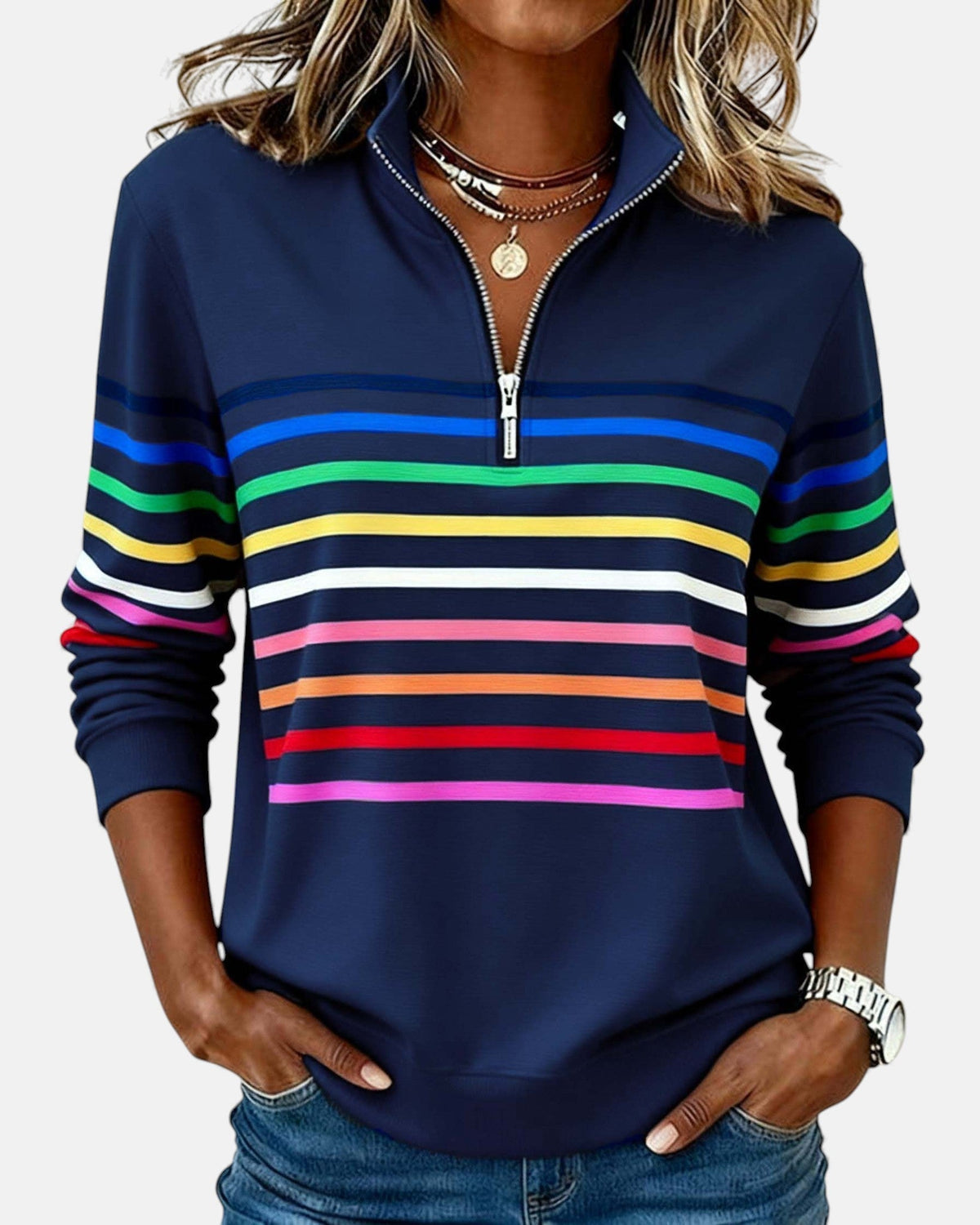 Wenen | Regenboog Gestreepte Zip Sweatshirt