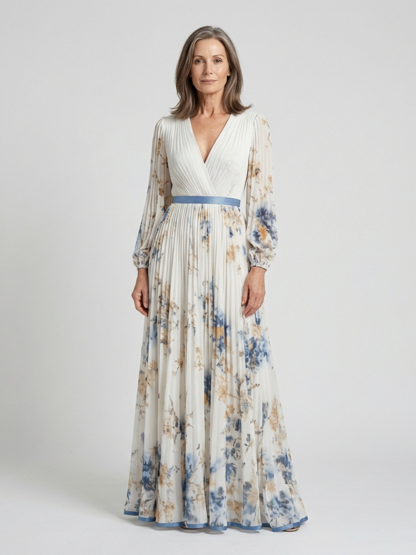 Lavinia | Maxi-jurk met V-hals en lange mouwen