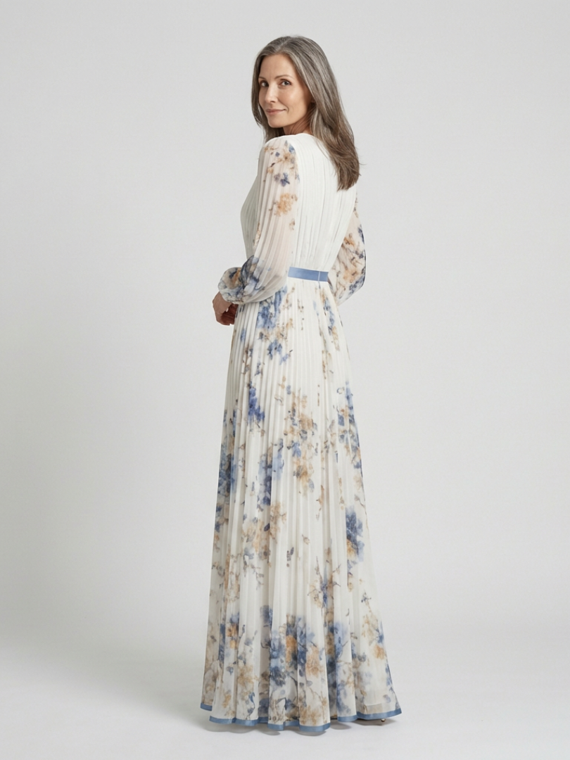 Lavinia | Maxi-jurk met V-hals en lange mouwen