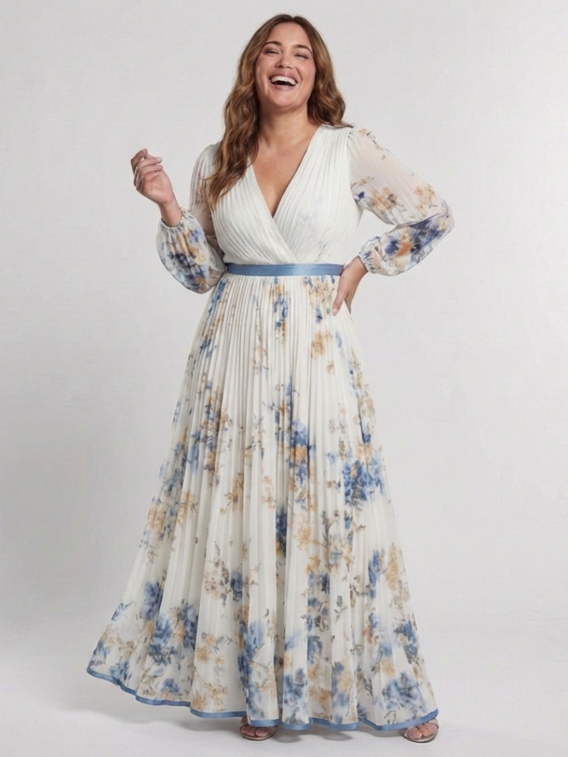Lavinia | Maxi-jurk met V-hals en lange mouwen