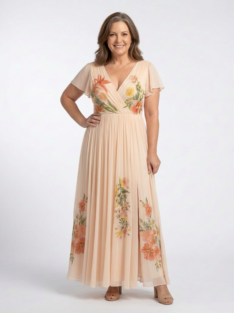 Calista | Geplooide maxi-jurk met V-hals