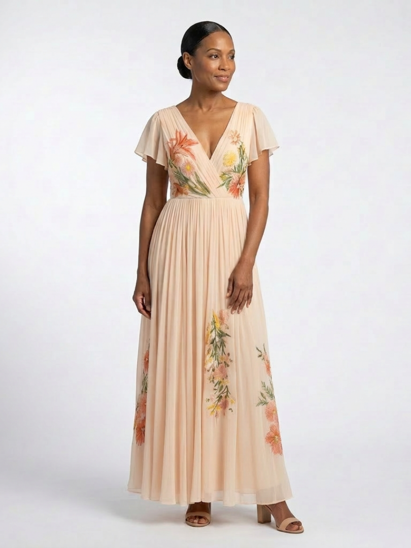 Calista | Geplooide maxi-jurk met V-hals