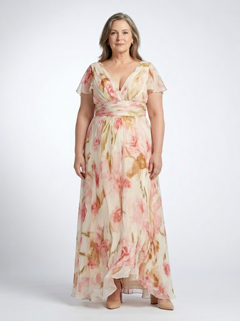 Elara | Maxi-jurk met V-hals en korte mouwen