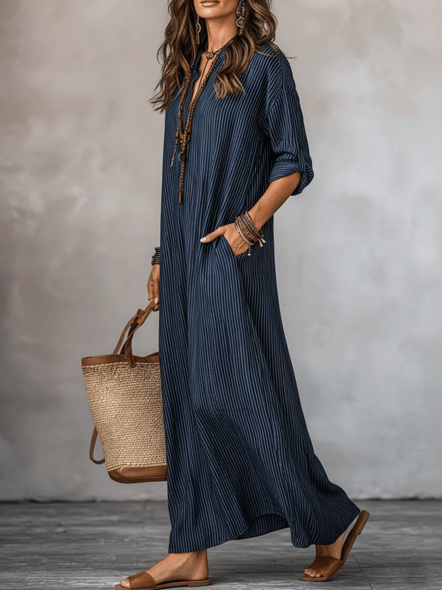 Nomadische Indigo Loose-Fit Maxi Jurk