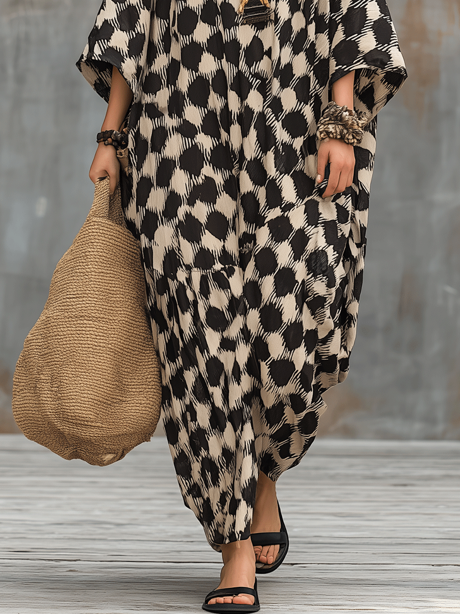 Bohemian Geïnspireerde Relaxed Fit Polka Dot Kaftan Maxi Jurk