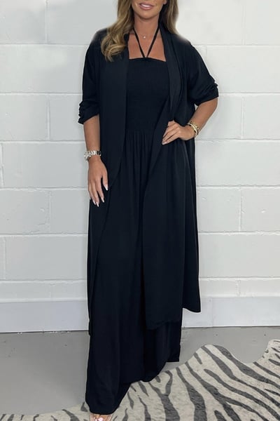 Mode 2-delige set met wijde broek en haltertop