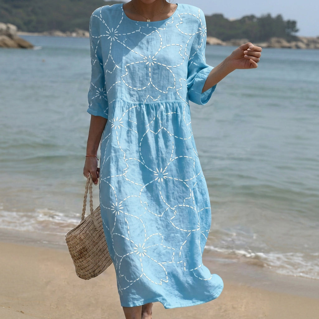 Joana - Maxi Jurk met Ronde Hals en Print