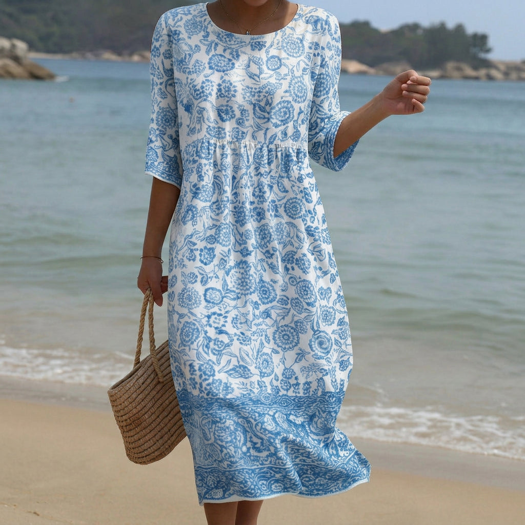 Sofia - Maxi Jurk met Ronde Hals en Print