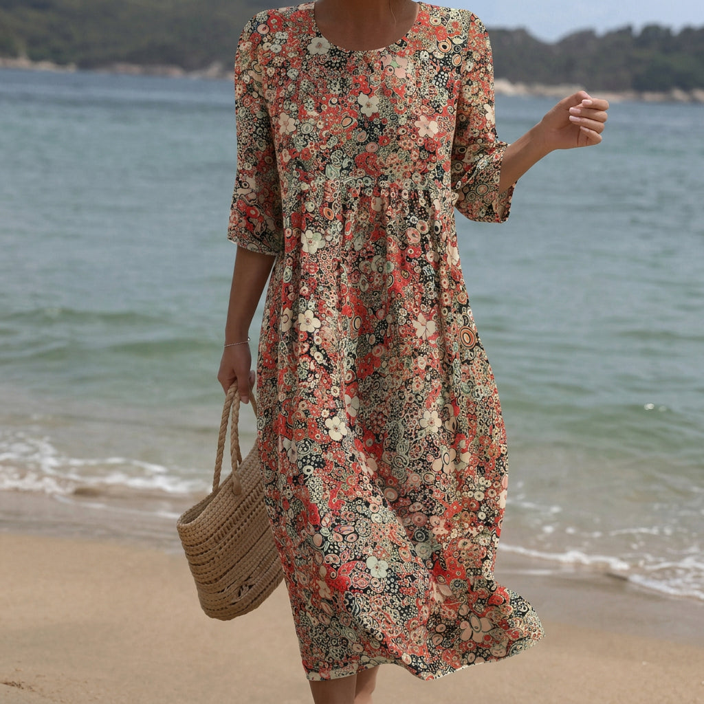 Sara - Maxi Jurk met Ronde Hals en Print