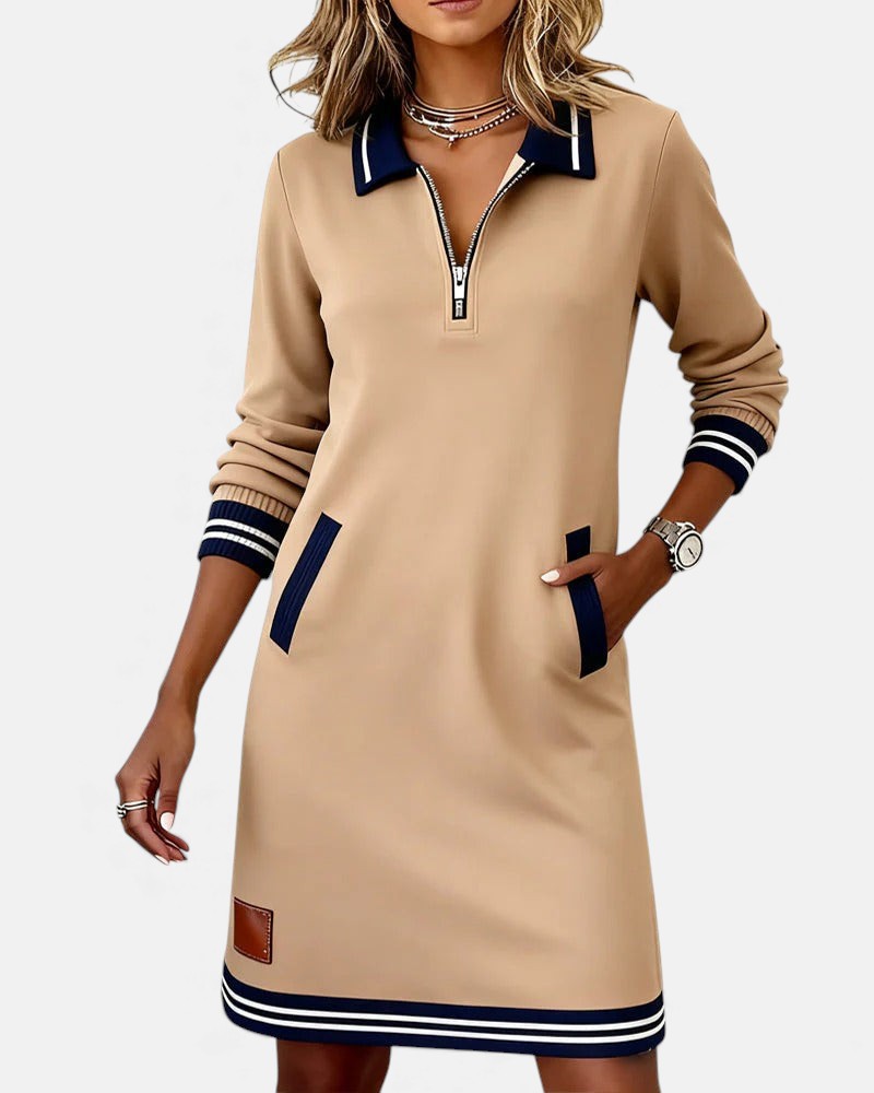 Jeanne | Chic Lange Mouwen Jurk in Katoen