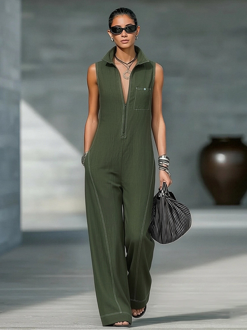 Noémie | Mouwloze jumpsuit minimalistisch met witte rand