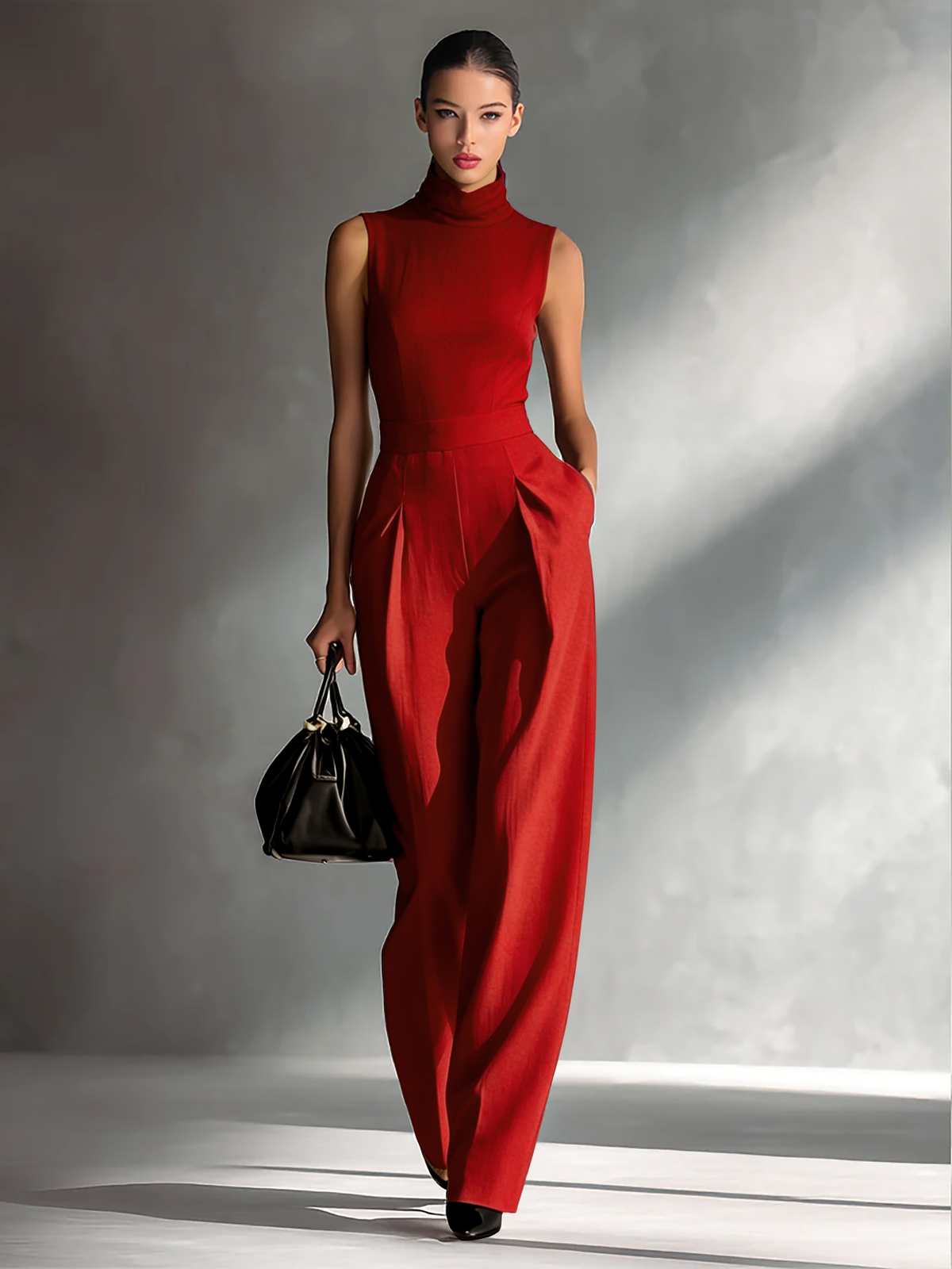 Colette | Mouwloze jumpsuit met staande kraag en wijde pijpen