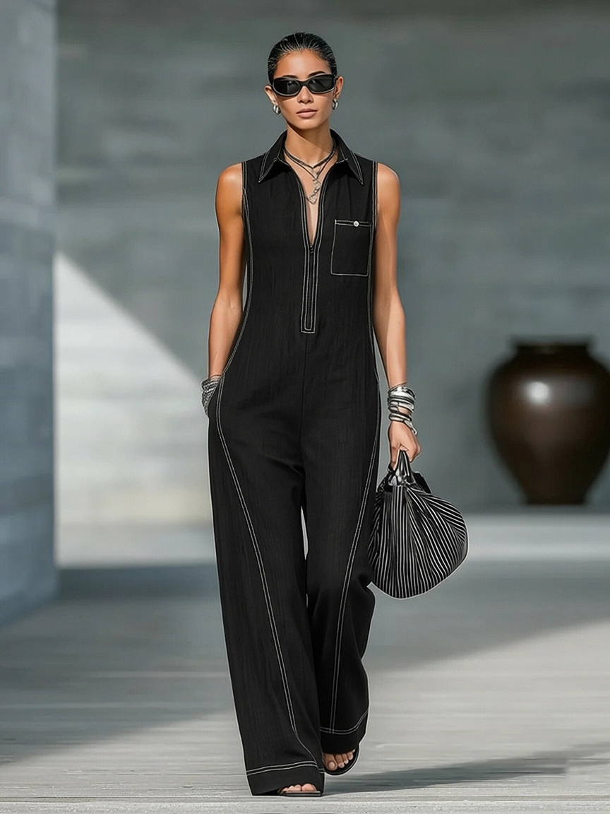 Noémie | Mouwloze jumpsuit minimalistisch met witte rand