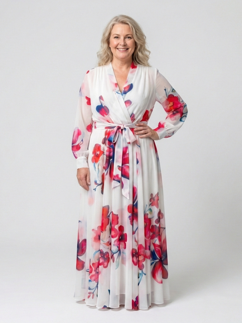 Lillian | Wikkel-maxi-jurk met lange mouwen