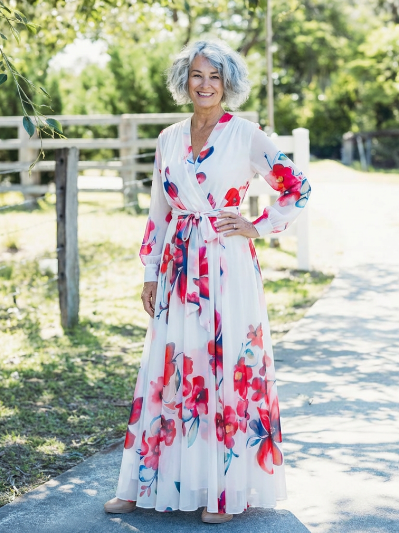 Lillian | Wikkel-maxi-jurk met lange mouwen