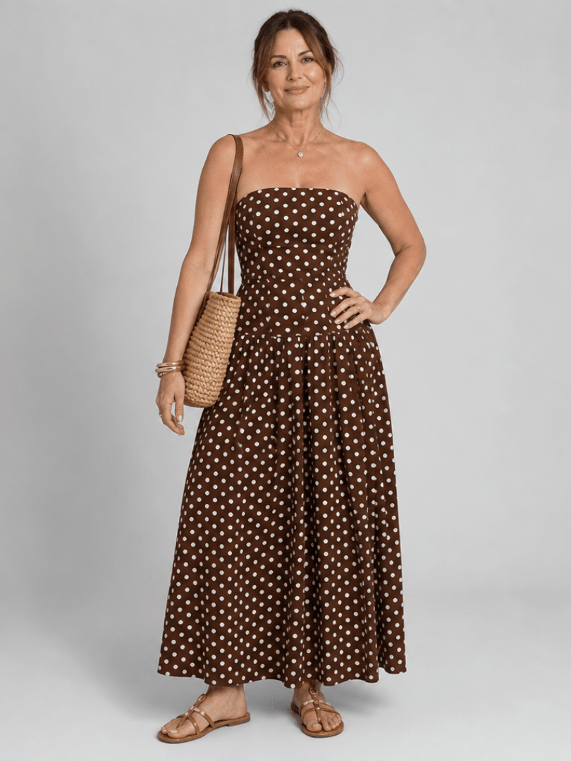 Sorien | Strapless Midi-jurk met Stippenprint