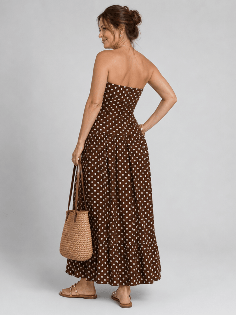 Sorien | Strapless Midi-jurk met Stippenprint