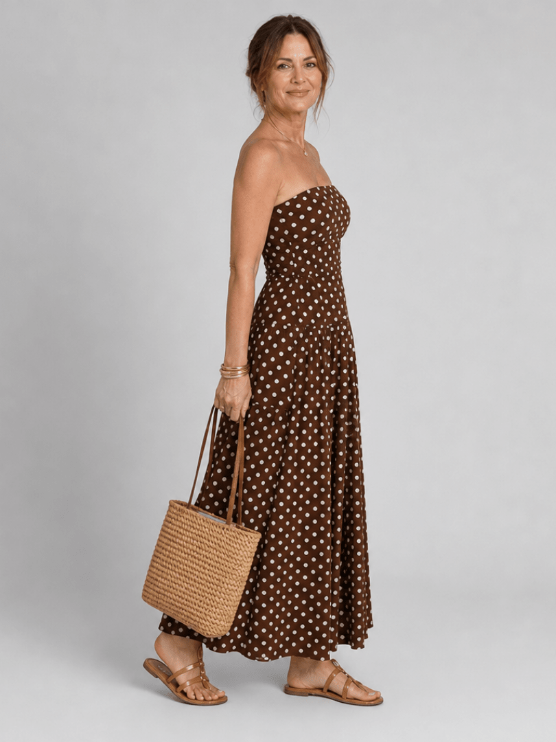 Sorien | Strapless Midi-jurk met Stippenprint