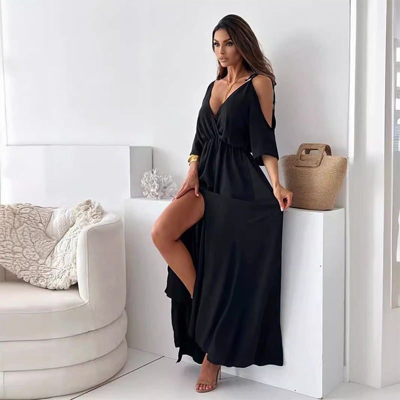 ISABELLA | Elegante Jurk met Zijsplit en V-hals voor een Flatterende en Vrouwelijke Stijl