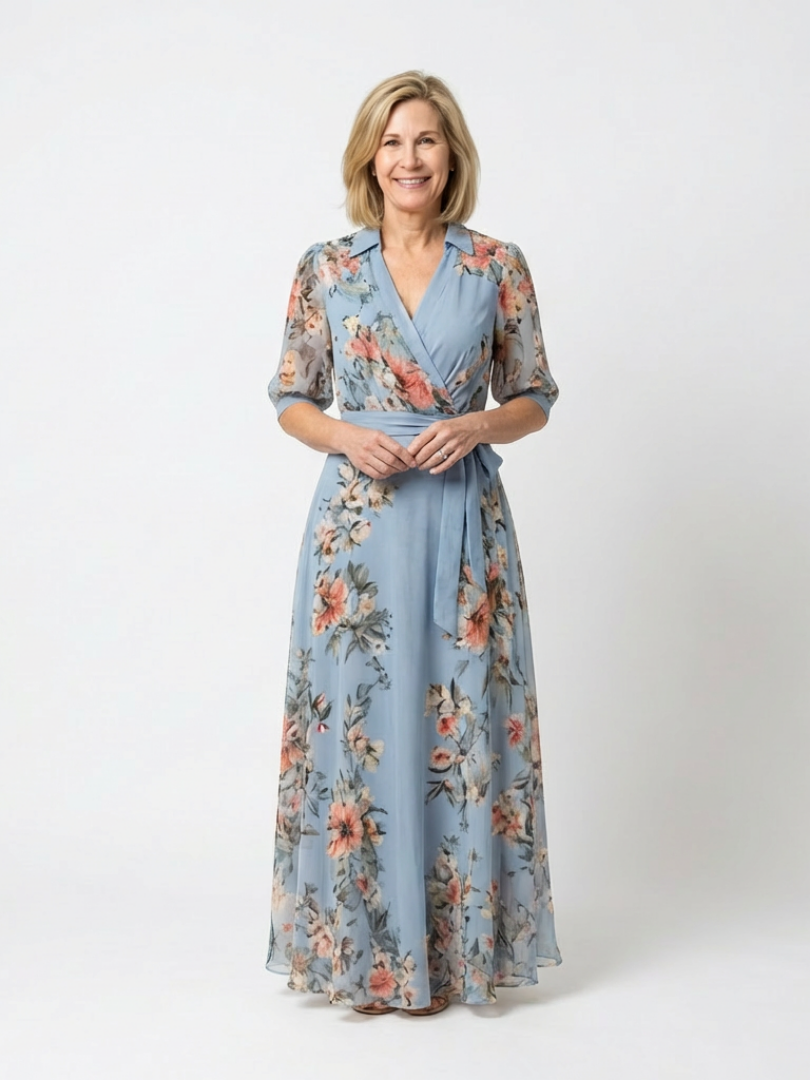 Elowen | Wikkel-maxi-jurk met V-hals