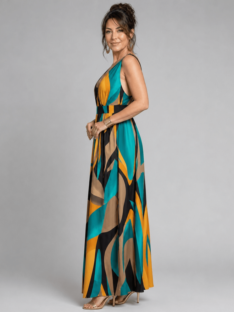 Zarela | Mouwloze Maxi-jurk met Abstracte Print