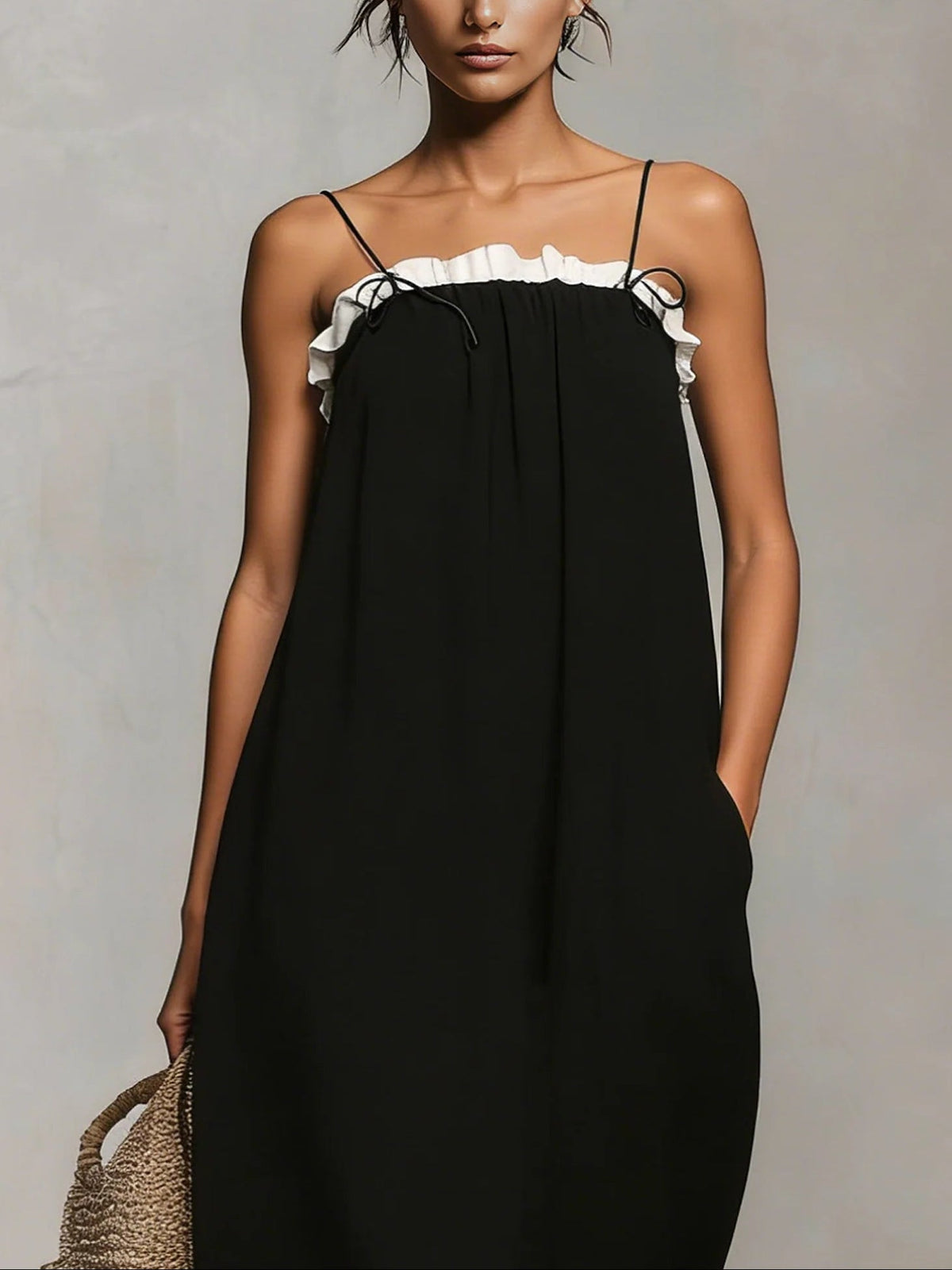 Mirelle™ | Maxi Jurk met Kleurblokken en Spaghettibandjes