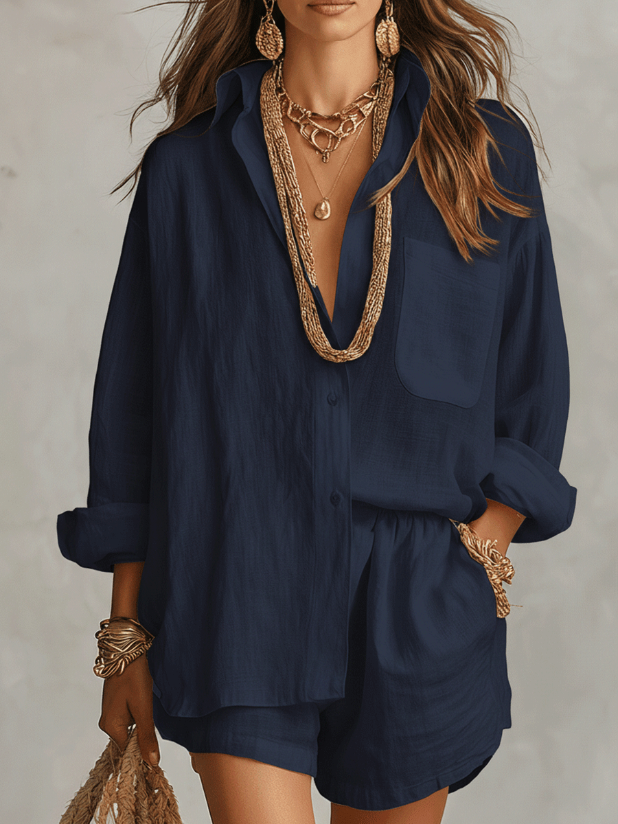 Bohemian Oversized Shirt Met Gemakkelijke Shorts
