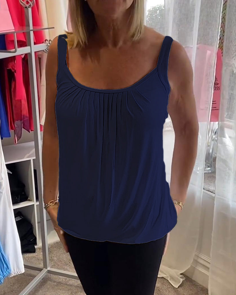 Nanda | Casual mouwloze top met plooi en effen kleur