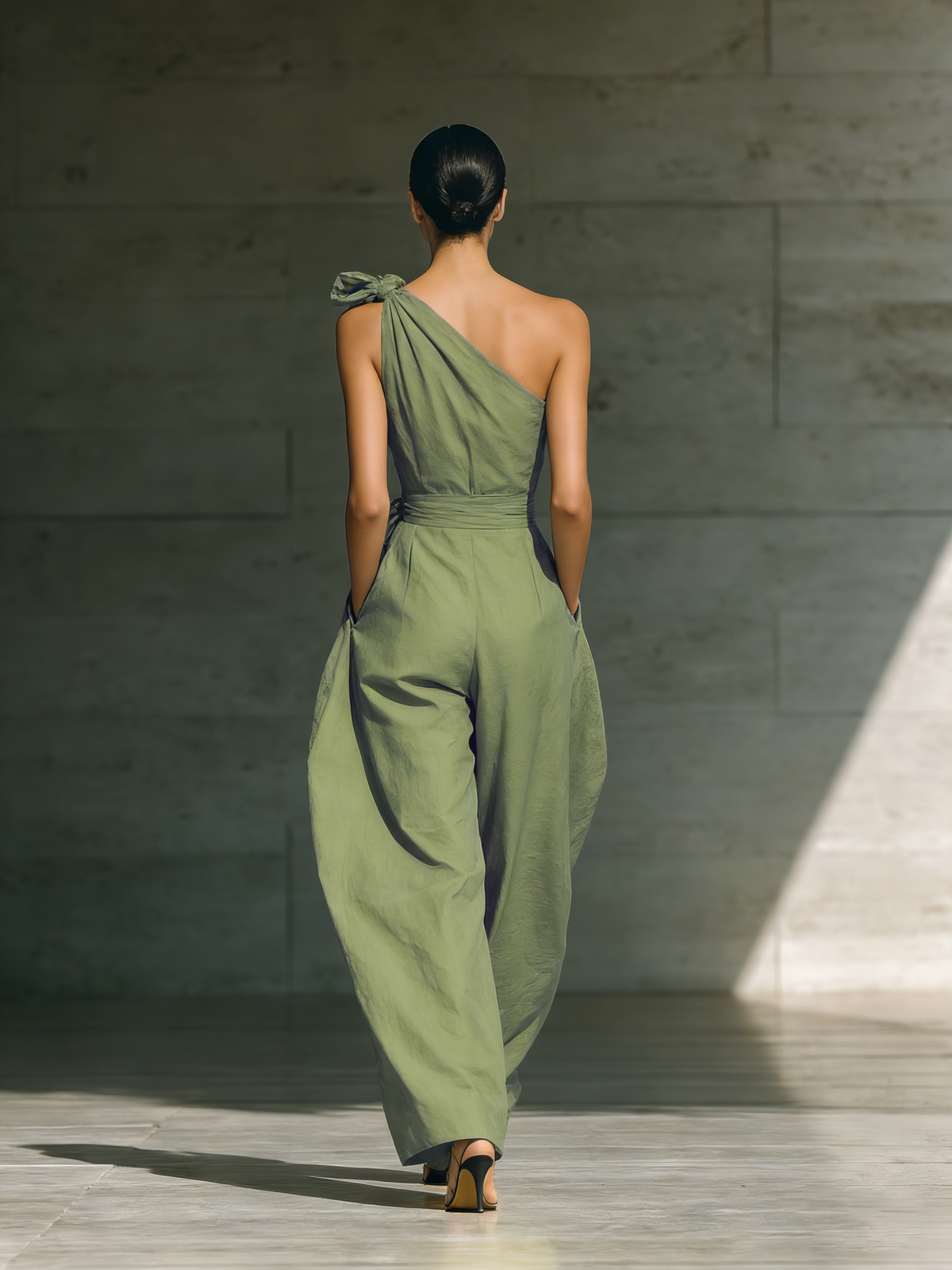 Léa | Jumpsuit met één schouder en brede pijpen