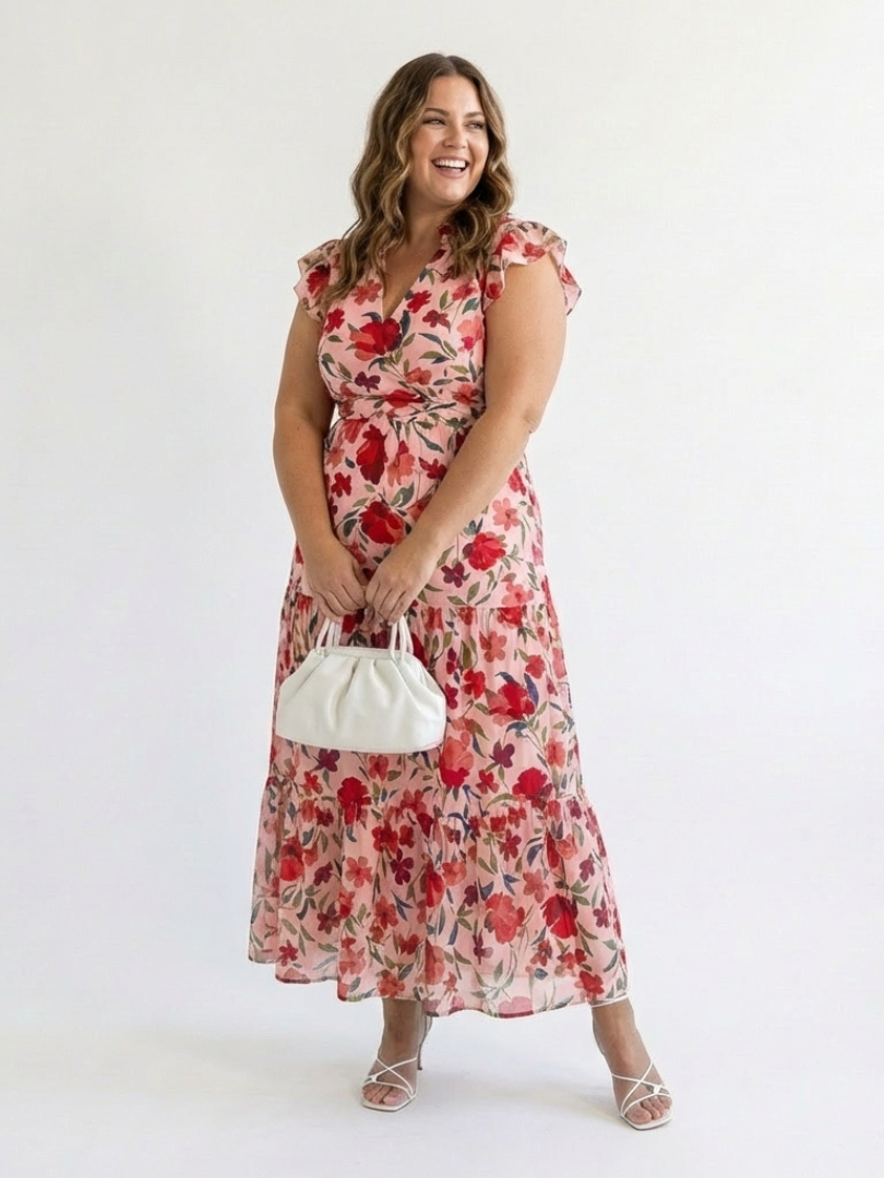 Lila | Midi-jurk met V-hals en laagjes