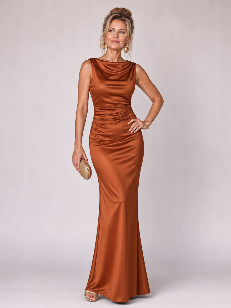 Virella | Mouwloze getailleerde maxi-jurk met boothals