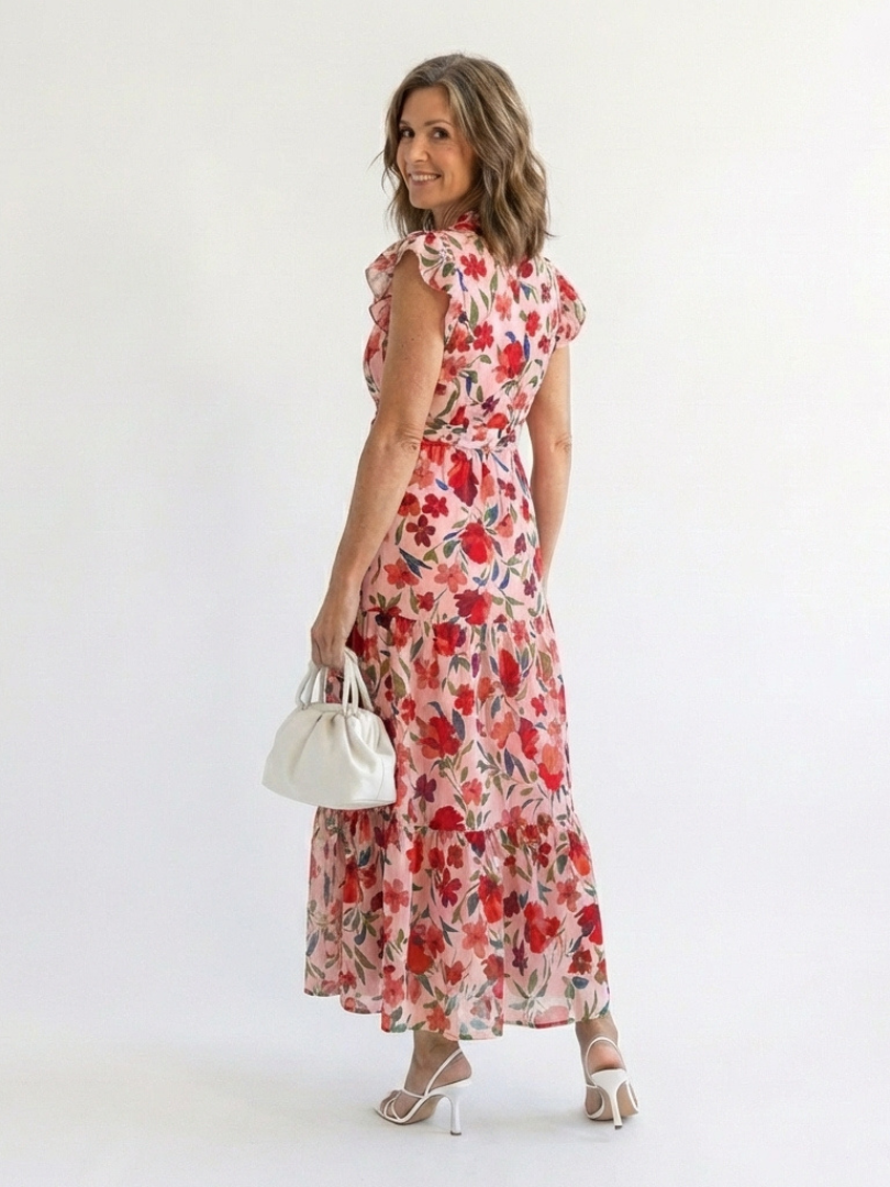 Lila | Midi-jurk met V-hals en laagjes