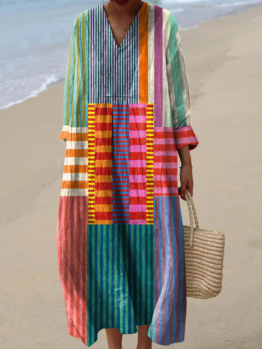 ELARA™ | MAXI JURK PATCHWORK MULTIKLEUR