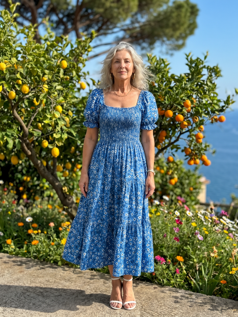 Louse | Midi-jurk met bloemenprint, smock en vierkante hals
