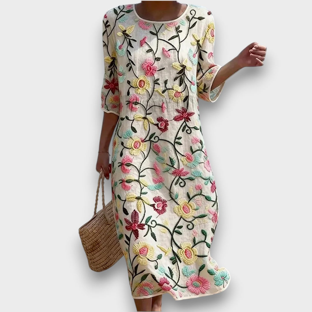 Christina | Maxi-jurk met bloemenprint en ronde hals