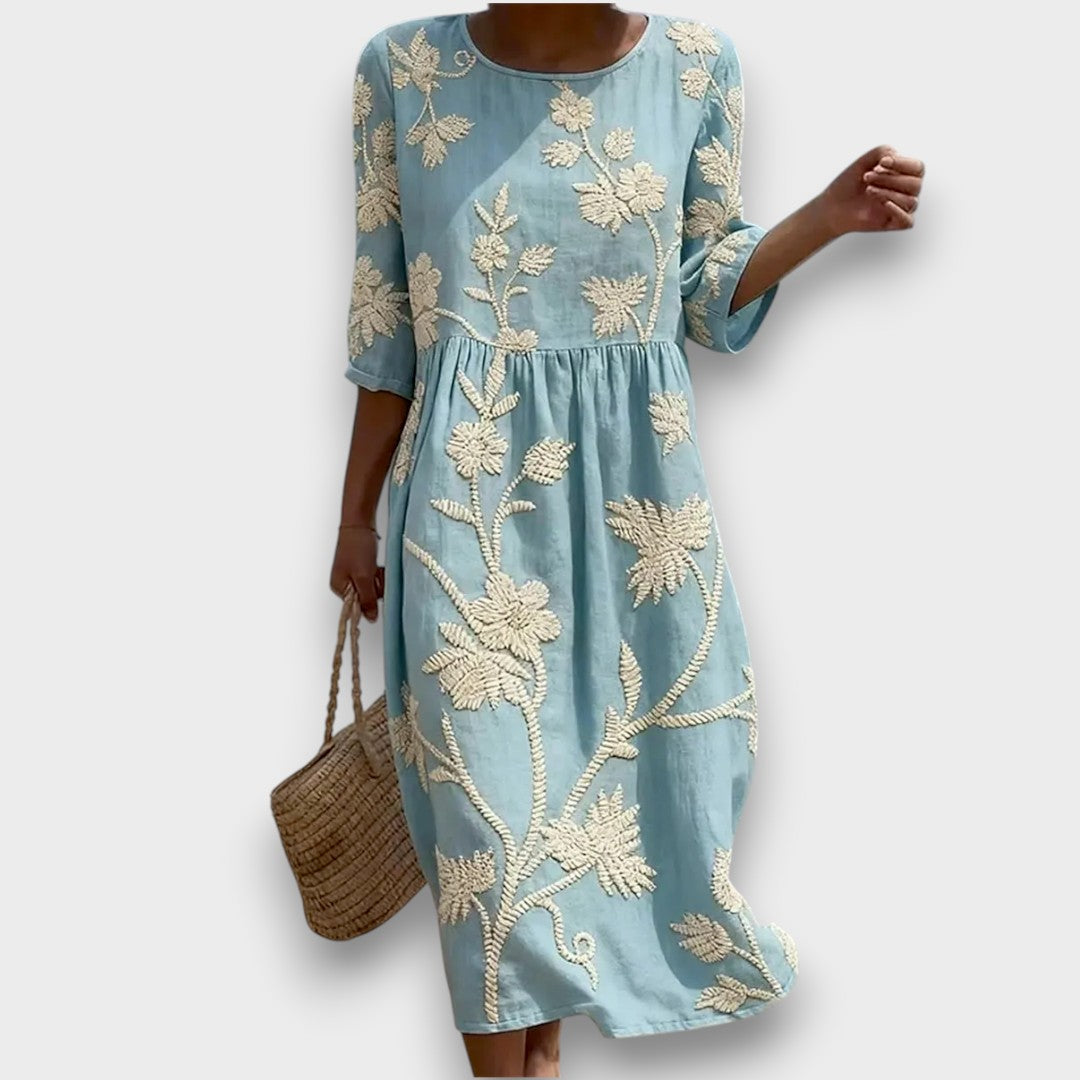 Kimberly | Midi-jurk met Planten- en Bloemenprint