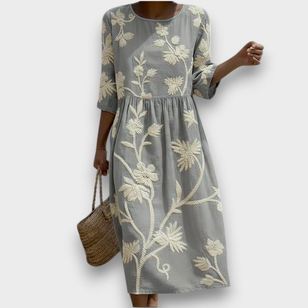 Ashley | Midi-jurk met planten- en bloemenprint