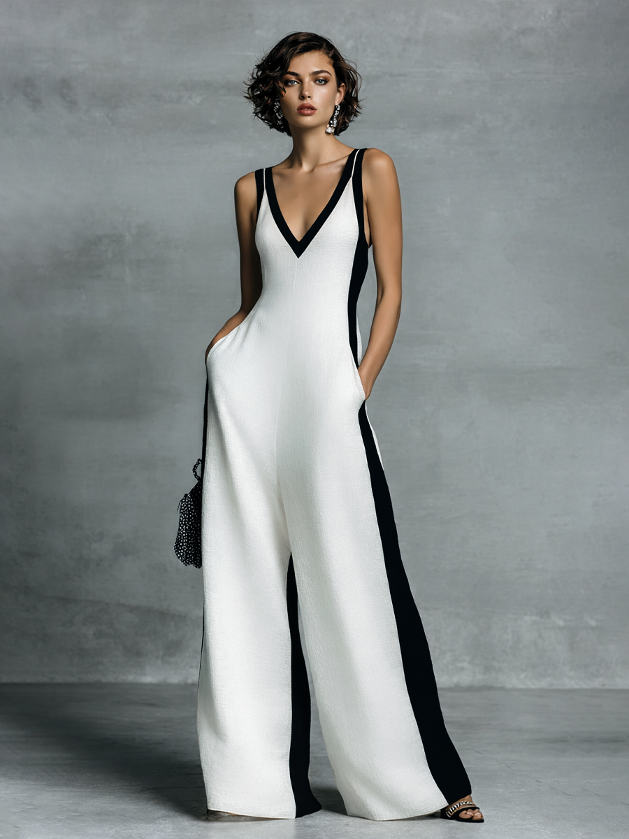 Victoire | Mouwloze jumpsuit met V-hals en wijde pijpen